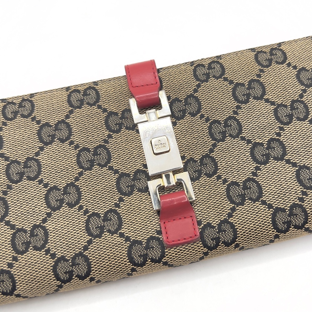 Authentic GUCCI GG Monogram Canvas x Red Leather Snap Long Wallet EUC - Picture 3 of 14